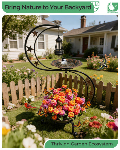 OUISJYER Solar Bird Bath with Flower Planter & Light – S-Shaped