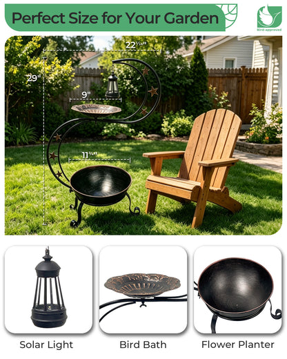 OUISJYER Solar Bird Bath with Flower Planter & Light – S-Shaped