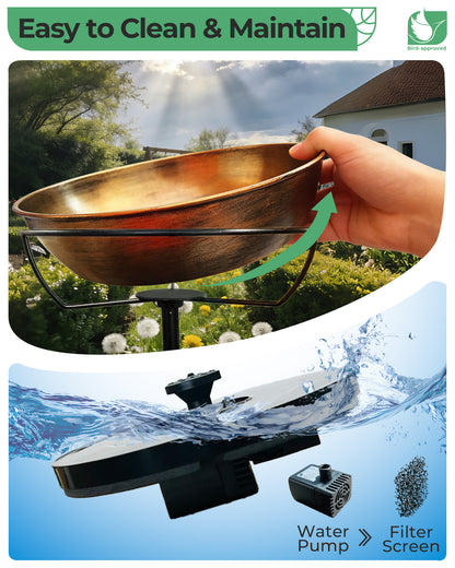 OUISJYER Metal Bird Bath with Solar Fountain & LED Lights – 12 Inch