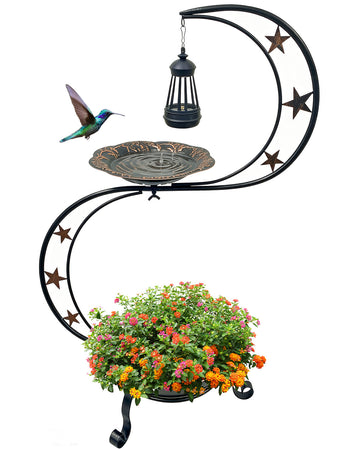 OUISJYER Solar Bird Bath with Flower Planter & Light – S-Shaped