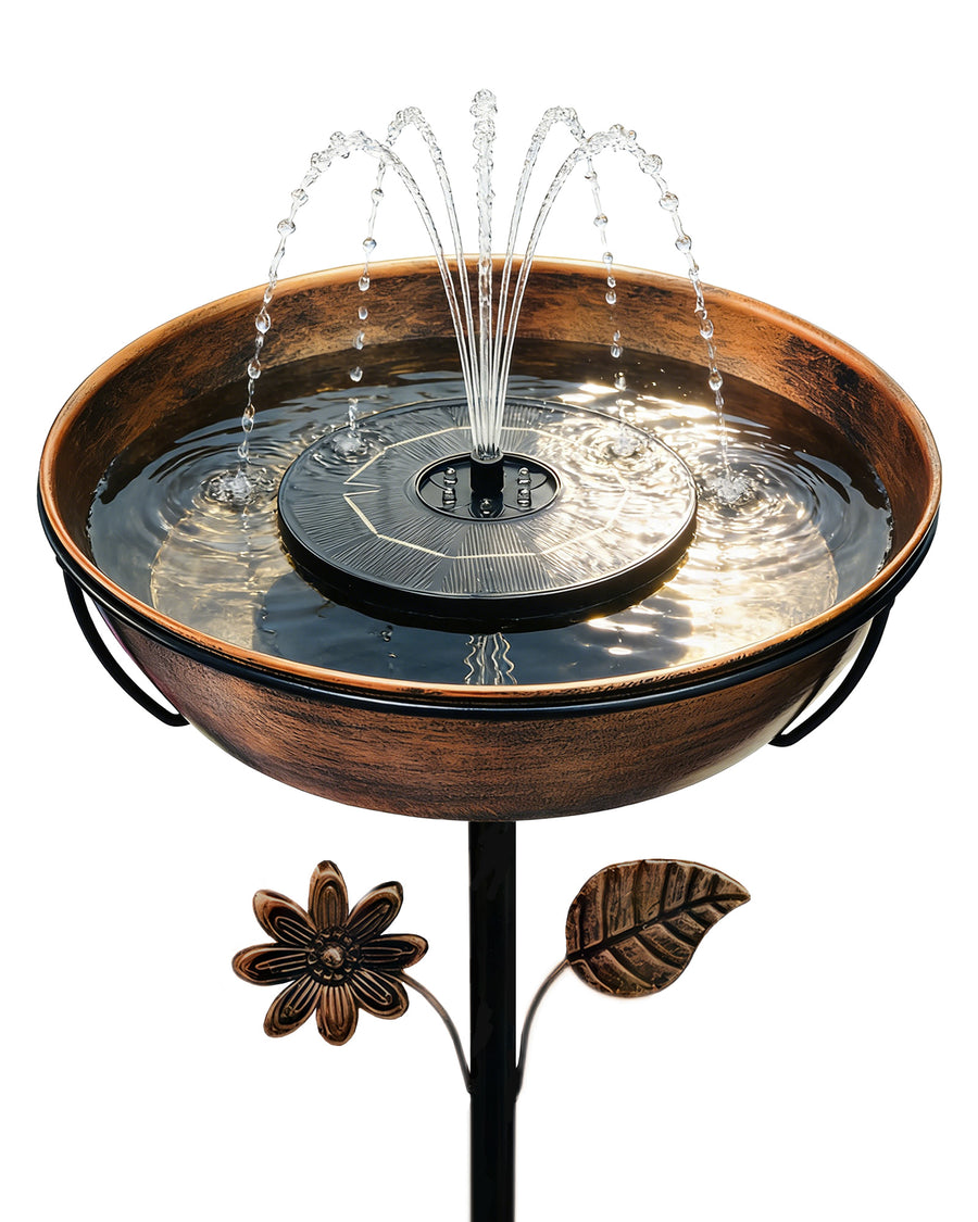 OUISJYER Metal Bird Bath with Solar Fountain & LED Lights – 12 Inch