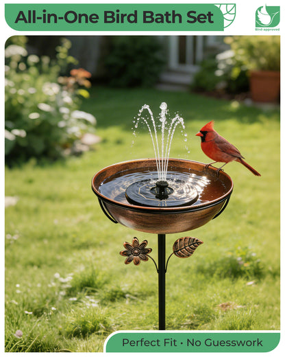 OUISJYER Metal Bird Bath with Solar Fountain & LED Lights – 12 Inch
