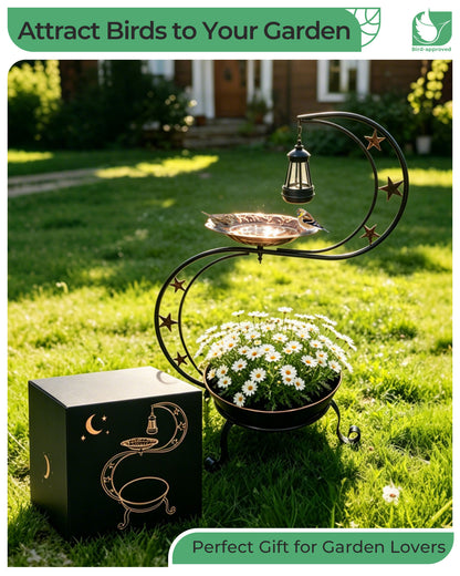 OUISJYER Solar Bird Bath with Flower Planter & Light – S-Shaped
