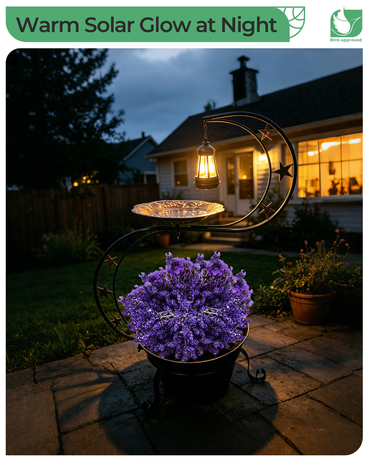OUISJYER Solar Bird Bath with Flower Planter & Light – S-Shaped