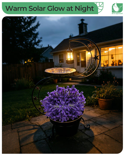 OUISJYER Solar Bird Bath with Flower Planter & Light – S-Shaped