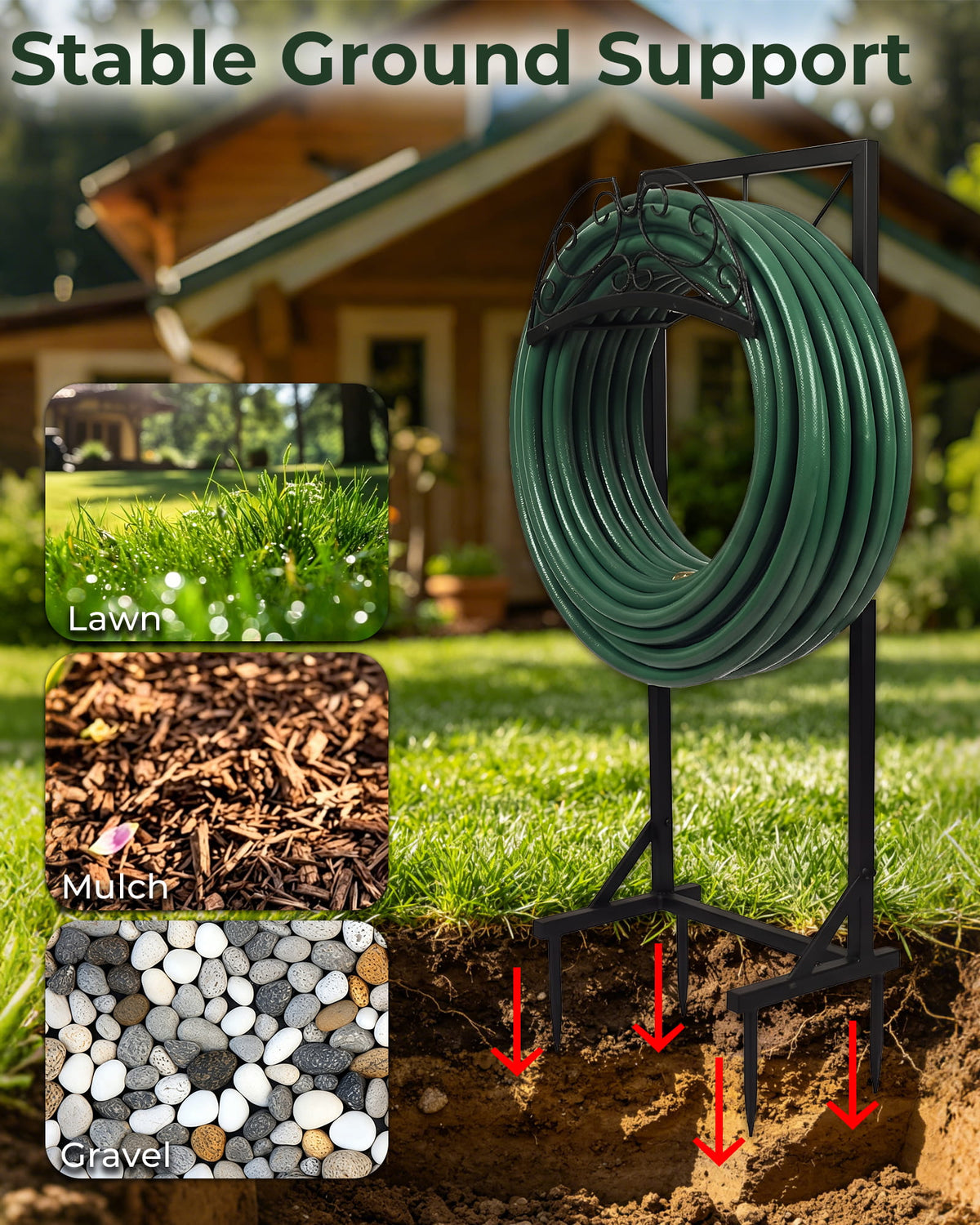 OUISJYER Heavy-Duty Freestanding Garden Hose Holder Stand