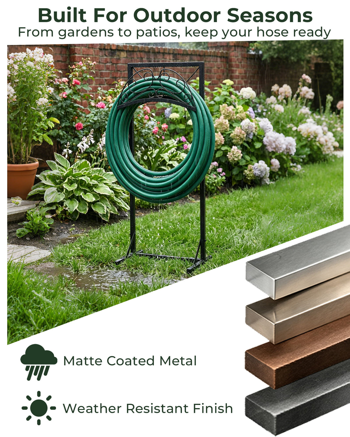 OUISJYER Heavy-Duty Freestanding Garden Hose Holder Stand