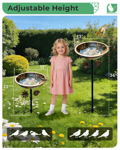 OUISJYER Hummingbird Metal Bird Bath with Stake – 13 Inch