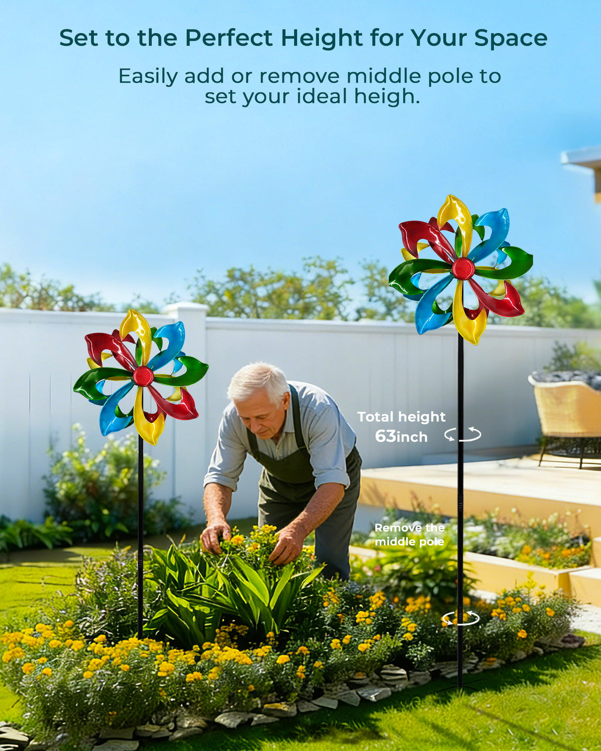 OUISJYER Colorful Metal Wind Spinner with Garden Stake – 13 Inch