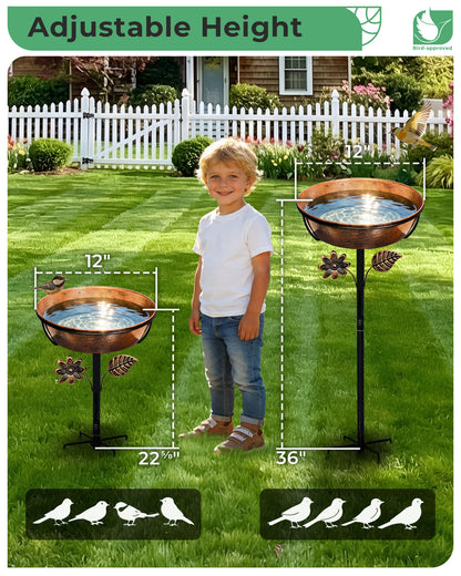 OUISJYER Deep Metal Bird Bath with 5-Prong Stake – 12 Inch