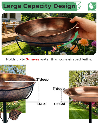 OUISJYER Deep Metal Bird Bath with 5-Prong Stake – 13 Inch