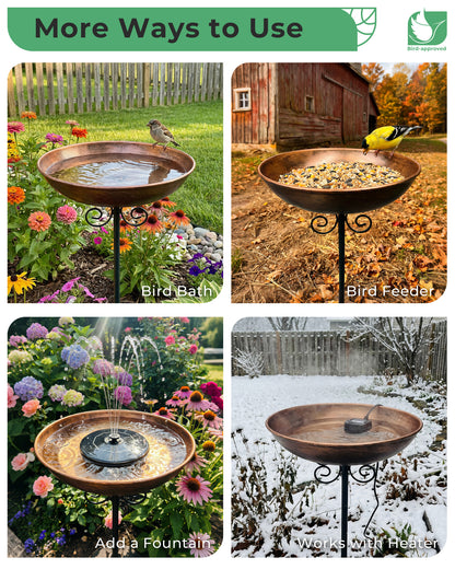 OUISJYER Small Metal Bird Bath with 5-Prong Stake – 10 Inch