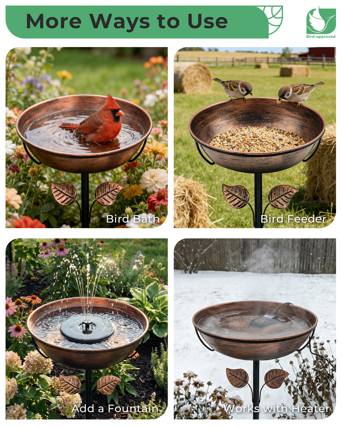 OUISJYER Deep Metal Bird Bath with 5-Prong Stake – 13 Inch