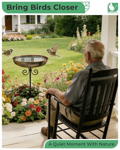 OUISJYER Small Metal Bird Bath with 5-Prong Stake – 10 Inch