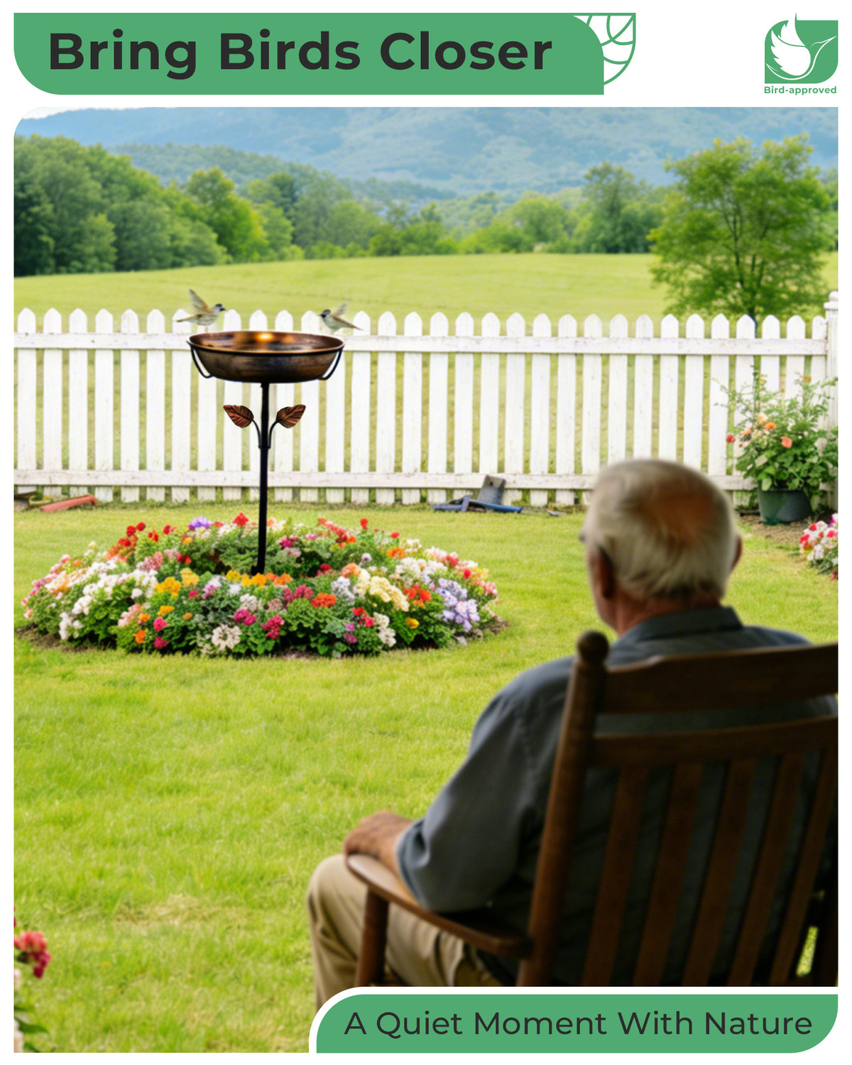 OUISJYER Deep Metal Bird Bath with 5-Prong Stake – 13 Inch