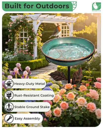 OUISJYER Hummingbird Metal Bird Bath with Stake – 12 Inch
