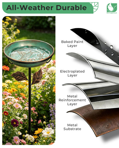 OUISJYER Hummingbird Metal Bird Bath with Stake – 12 Inch