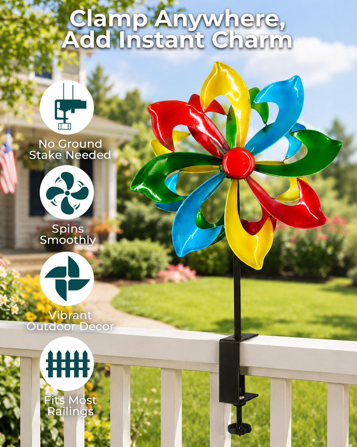 OUISJYER Deck-Mounted Wind Spinner with Adjustable Clamp