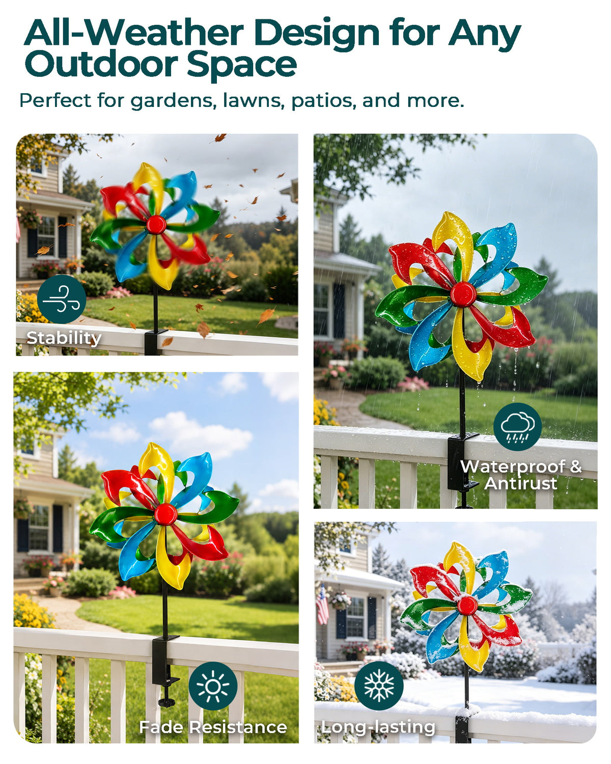 OUISJYER Deck-Mounted Wind Spinner with Adjustable Clamp