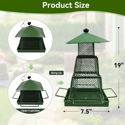 OUISJYER Metal Hanging Bird Feeder – 360° Mesh with 4 Perches