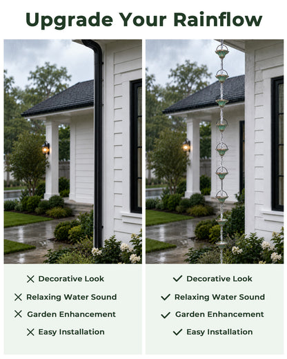 OUISJYER Metal Rain Chain for Gutters – 8.6 Ft, 12 Fluted Cups