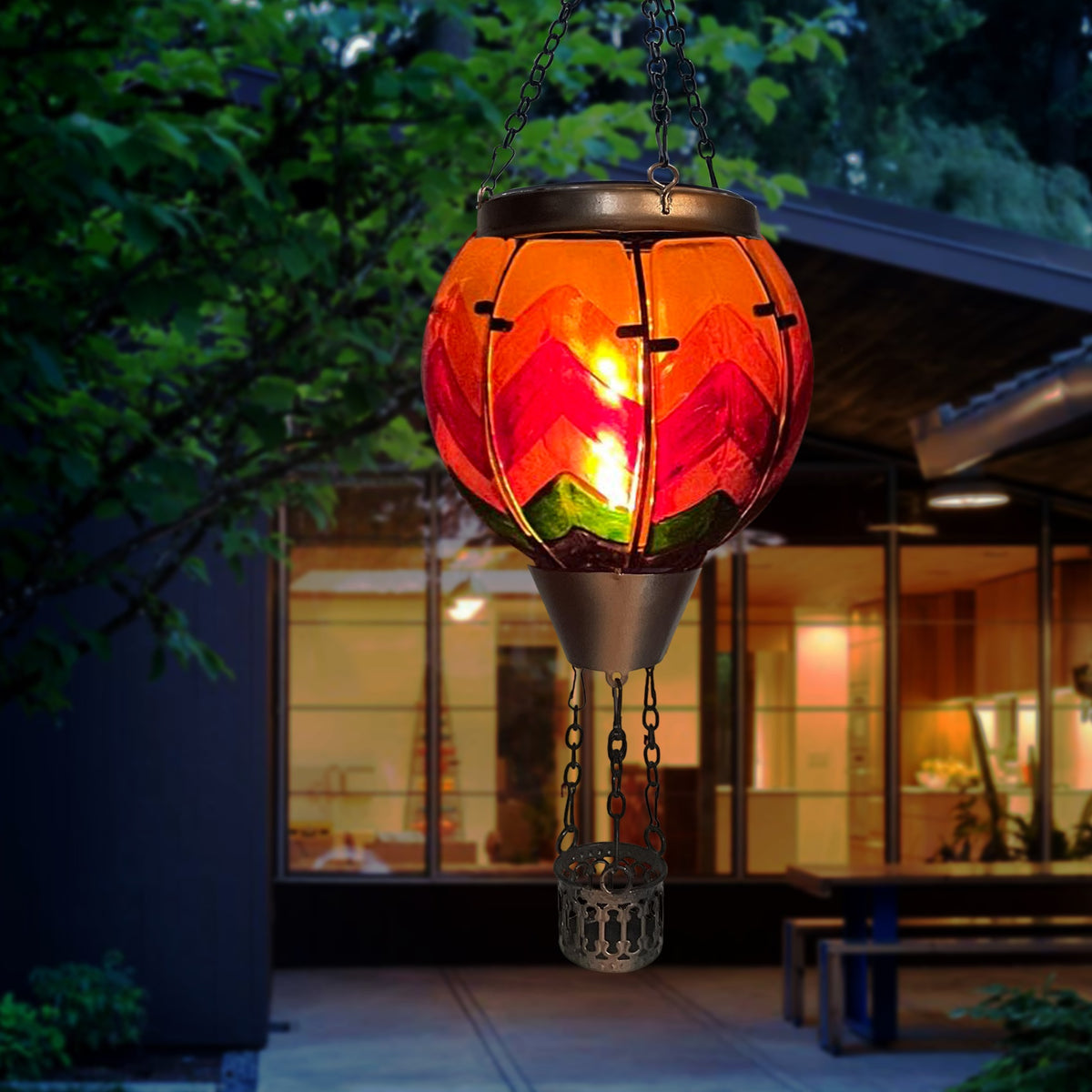 OUISJYER Hot Air Balloon Solar Lantern – Color-Wave Glass Garden Light