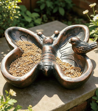 OUISJYER Butterfly Ground Bird Feeder Tray – 13.6 Inch Resin Bird Feeder