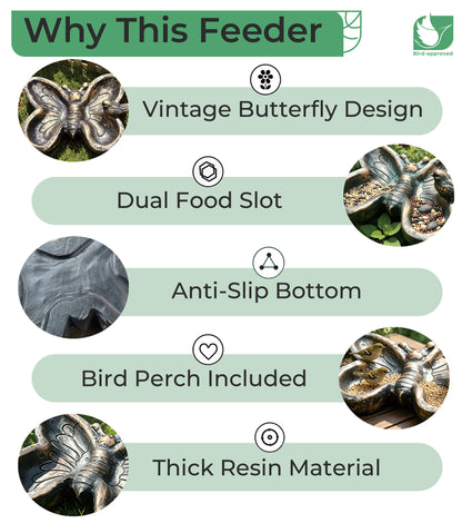 OUISJYER Butterfly Ground Bird Feeder Tray – 13.6 Inch Resin Bird Feeder