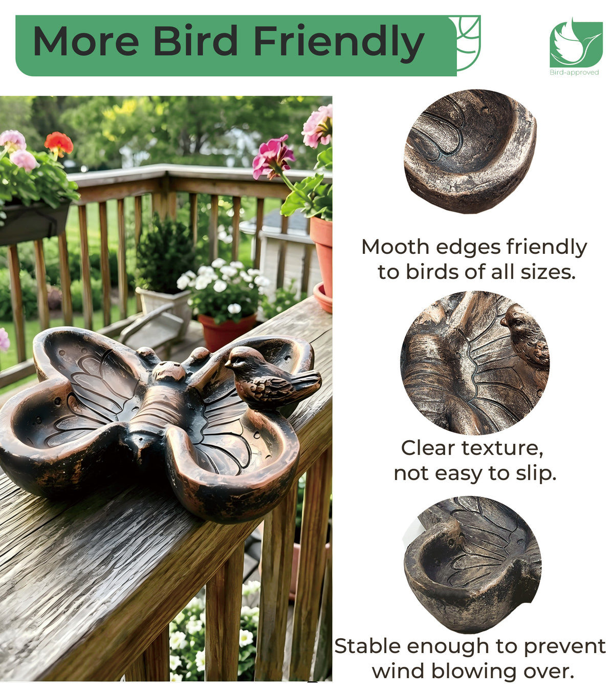 OUISJYER Butterfly Ground Bird Feeder Tray – 13.6 Inch Resin Bird Feeder