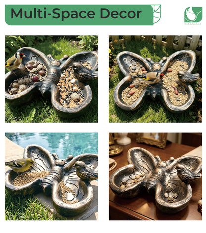 OUISJYER Butterfly Ground Bird Feeder Tray – 13.6 Inch Resin Bird Feeder
