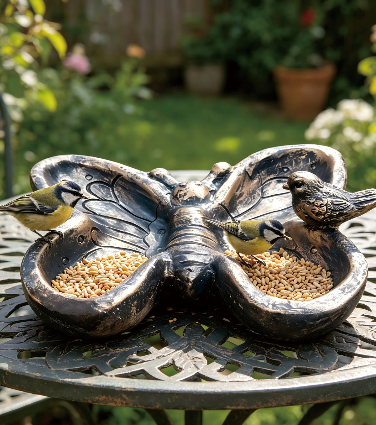 OUISJYER Butterfly Ground Bird Feeder Tray – 13.6 Inch Resin Bird Feeder