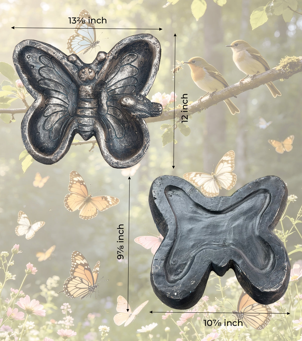 OUISJYER Butterfly Ground Bird Feeder Tray – 13.6 Inch Resin Bird Feeder