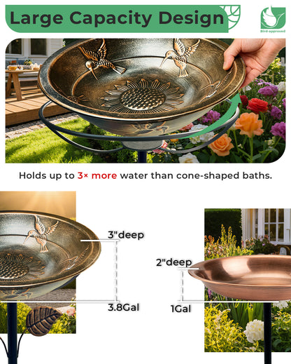 OUISJYER Hummingbird Metal Bird Bath with Stake – 13 Inch