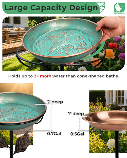 OUISJYER Hummingbird Metal Bird Bath with Stake – 12 Inch