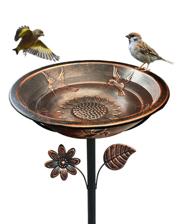 OUISJYER Hummingbird Metal Bird Bath with Stake – 13 Inch