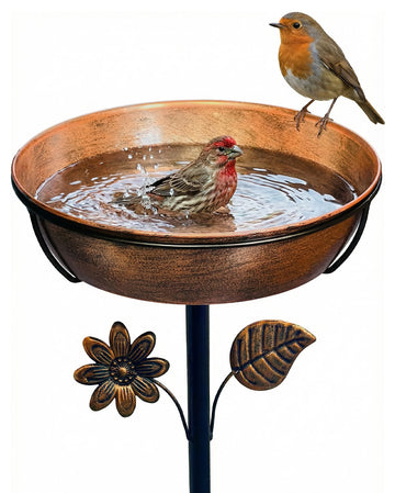 OUISJYER Deep Metal Bird Bath with 5-Prong Stake – 12 Inch