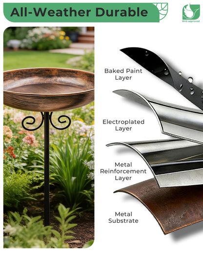 OUISJYER Small Metal Bird Bath with 5-Prong Stake – 10 Inch