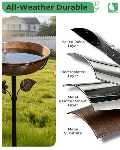 OUISJYER Deep Metal Bird Bath with 5-Prong Stake – 12 Inch