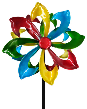 OUISJYER Colorful Metal Wind Spinner with Garden Stake – 13 Inch