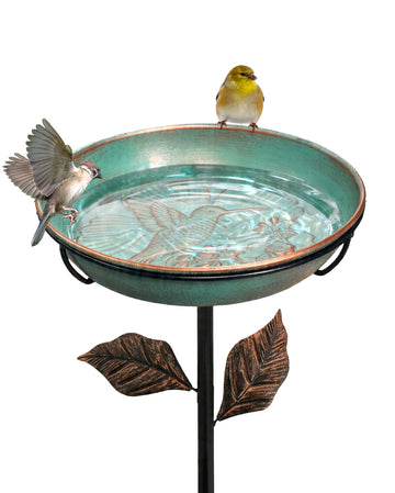 OUISJYER Hummingbird Metal Bird Bath with Stake – 12 Inch