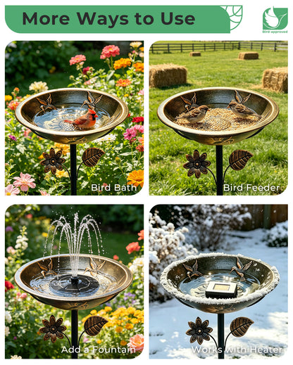 OUISJYER Hummingbird Metal Bird Bath with Stake – 13 Inch