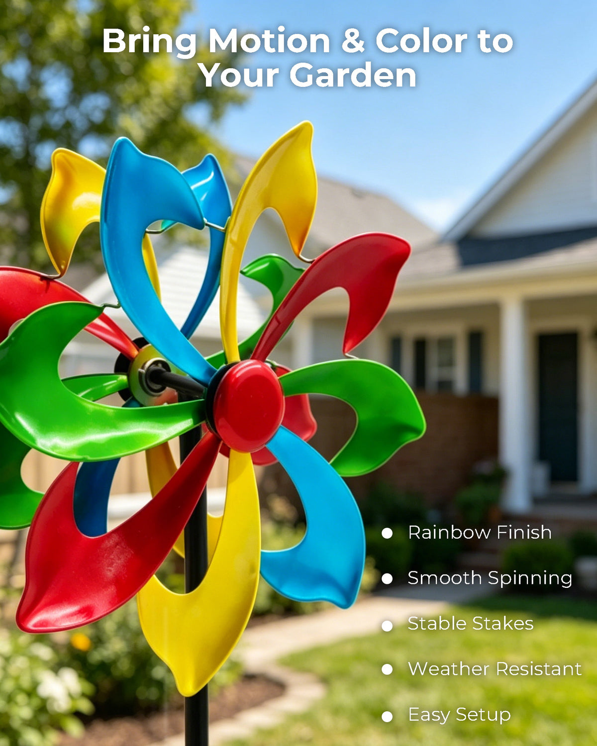 OUISJYER Colorful Metal Wind Spinner with Garden Stake – 13 Inch
