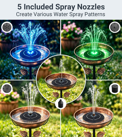 OUISJYER Solar Bird Bath Fountain with Color LED Lights – 6.3 Inch