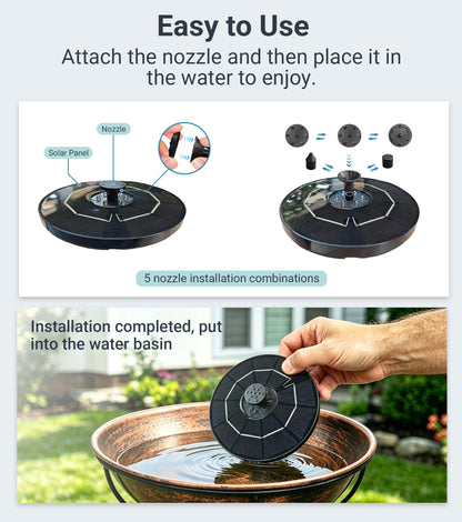OUISJYER Solar Bird Bath Fountain with Color LED Lights – 6.3 Inch