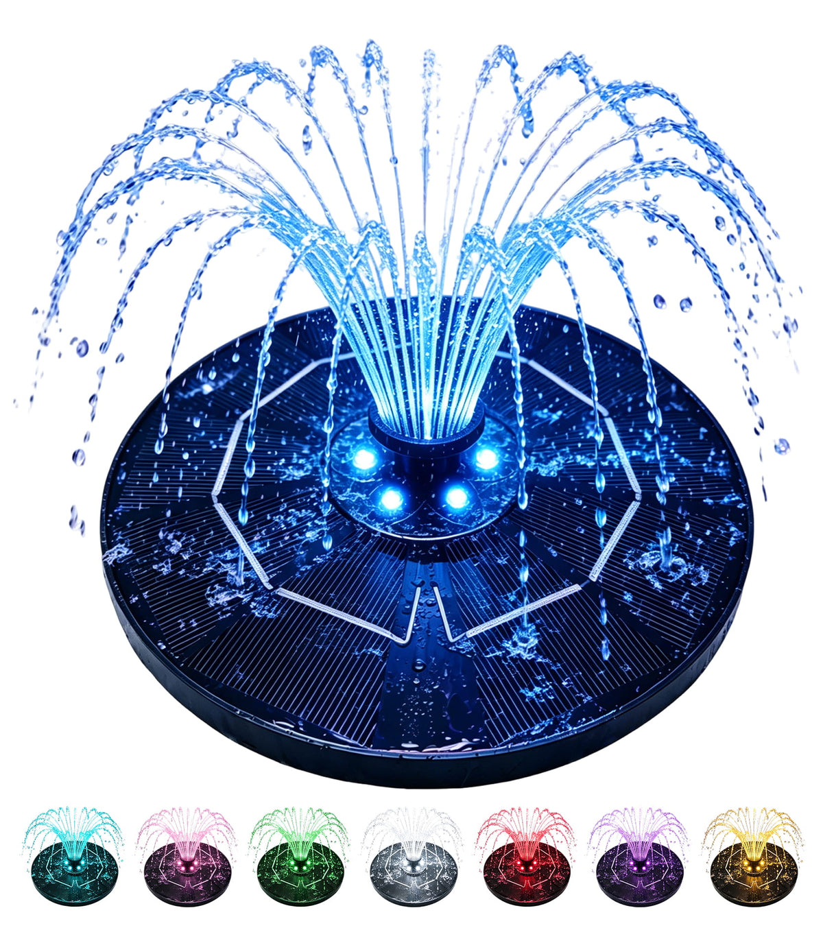 OUISJYER Solar Bird Bath Fountain with Color LED Lights – 6.3 Inch