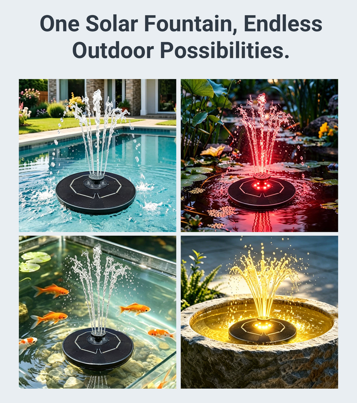 OUISJYER Solar Bird Bath Fountain with Color LED Lights – 6.3 Inch