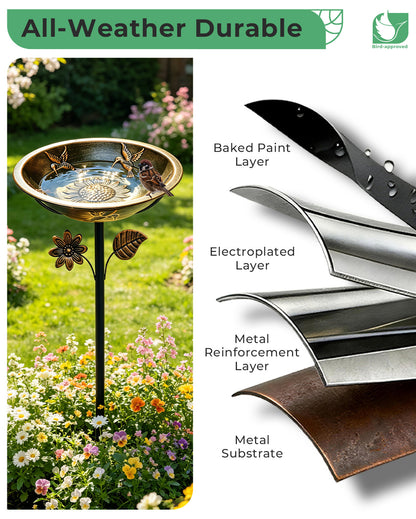 OUISJYER Hummingbird Metal Bird Bath with Stake – 13 Inch