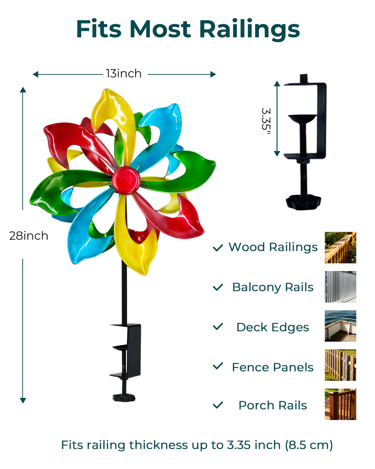 OUISJYER Deck-Mounted Wind Spinner with Adjustable Clamp